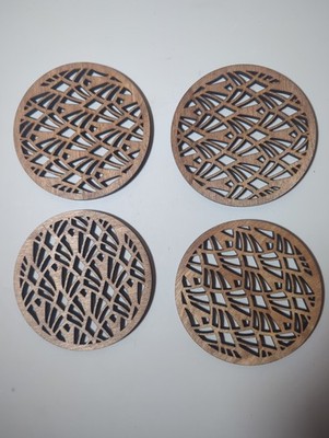 Wooden Round Geometric Coaster Set for Home, Office, Or Cabins (4 Piece Set)