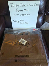 Thirty-One Square Tote Cappuccino Brown Solid Rectangle, Double Handles, Logo