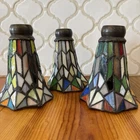 Set 3 Leaded Glass Lampshades Tulip Fluted Lily Pond Tiffany Style Vintage