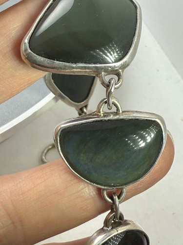 Bracciale Freeform Cabochon Ossidiana con Lucentezza 7-8 pollici Chiusura a Levetta - Foto 4 di 14
