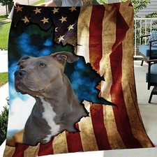 Personal Dog Fleece Blanket, 3D Dog and Flag Blanket, Birthday Holiday Gift