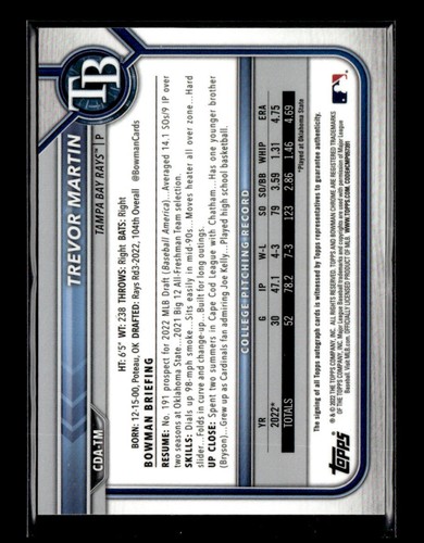 2022 Bowman Draft 1st Edition #BD-184 Trevor Martin - Picture 2 of 2