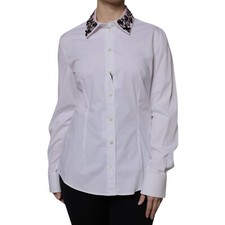 DOLCE & GABBANA Top White Embellished Collared Dress Shirt IT48/US14/XXL 1050usd