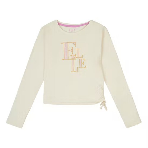 Elle Mädchen T-Shirt creme abstrakt seitlich zum Binden Langarm Alter 10 11 Jahre neu - Bild 4 von 6