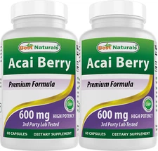 2 Packs Best Naturals Acai Berry Extract 600 mg 60 Capsuels Antioxidants