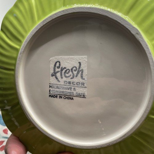 2 Pc Whimsical Set Bowl W/ 1 Plates By Fresh Decor Green W/Yellow NWOT - Picture 5 of 5