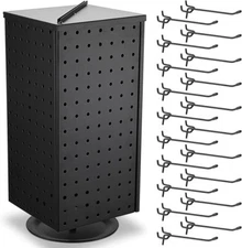 Pegboard Metal Rotating Display Stand With 20 Hooks 4 Sided Spinning Peg Board