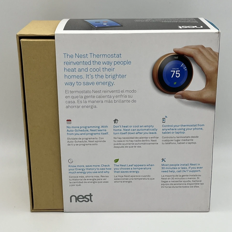 Google Nest 3rd Generation Programmable WiFi Thermostat Copper T3021US Open Box - Image 4 of 4