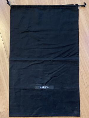 Auth Rochas Paris Black Cotton Fabric Dust Storage Shoe Drawstring Bag L Boot