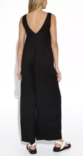 MADISON THE LABEL Boho Black Linen Blend Wide Leg Jumpsuit. Size S. NWT - Picture 2 of 13