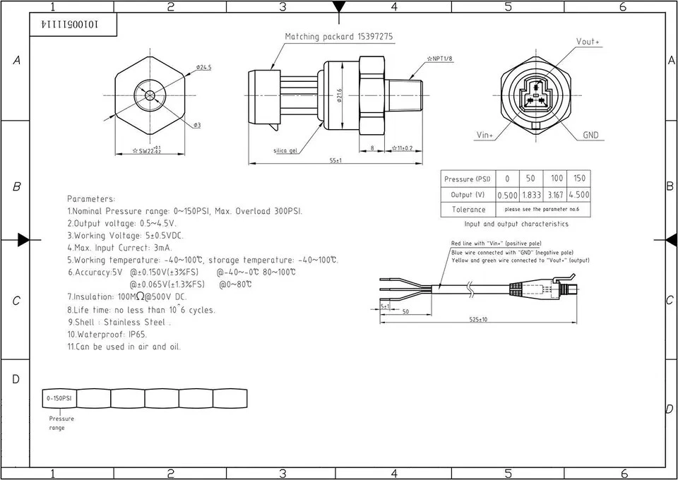 Stainless Steel Pressure Sensor 0 - 150Psi 1/8 NPT with connector Oil Fuel MAP E - Image 2 of 4