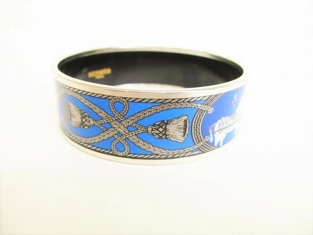 Authentic HERMES Blue Enamel Bangle Bracelet Email Imprime GM