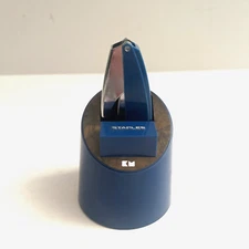 Vintage MCM Blue Park Sherman Mini Stapler Desk Caddy Staples Storage Nice!
