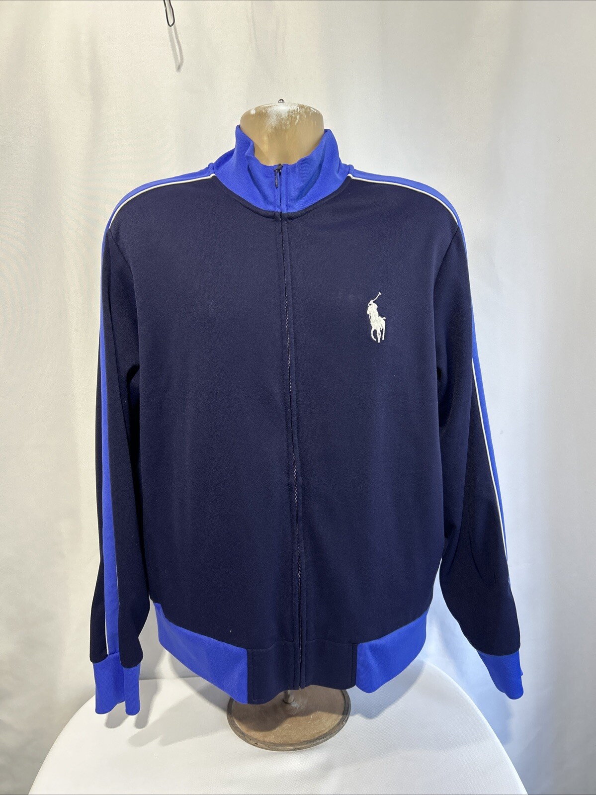 Polo Ralph Lauren giacca uomo taglia L blu grande pony full zip tasche pista