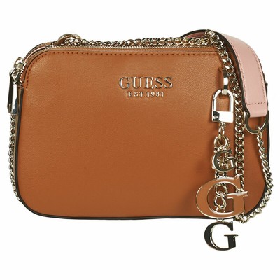 GUESS Clutch Bag Clutch Woman Brown Leather Shoulder Strap Chain Steel 190231318927 | eBay