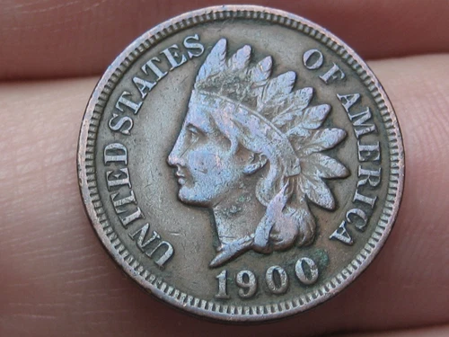 1900 Indian Head Cent Penny- VF/XF Details, 1.5 Diamonds, Toned