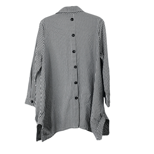 IC by Connie K button up plaid tunic top Size L white black boho lagenlook - Picture 5 of 6