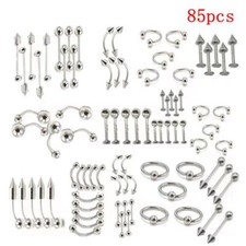 Wholesale Bulk Body Piercing Jewelry Eyebrow Belly Tongue Lip Bar Ring 85pcs