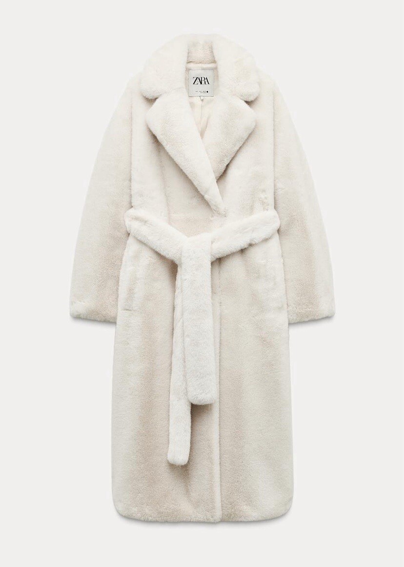 ALTRA CAPPOTTO PELLICCIA SINTETICA CON CINTURA ZARA COLLEZIONE ZW ECRU NUOVO FW24 25 TAGLIA S 4360 249