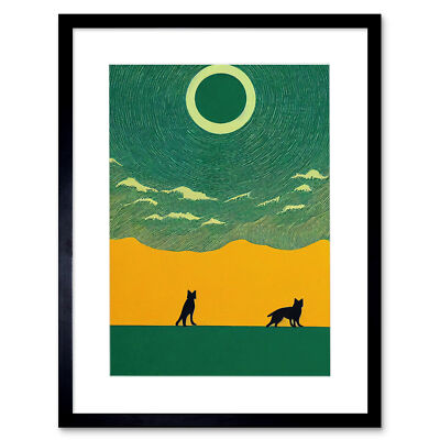 Abstract Wolves Minimalist Surreal Sky Framed Wall Art Print Picture 12X16