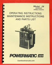 POWERMATIC 26 Wood Shaper Instructions Parts Owners Manual 0549