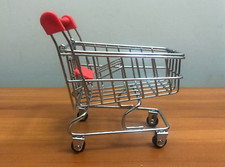 MINITUARE SHOPPING CART SILVER RED DOLL SIZE MINI METAL GROCERY TROLLEY BUGGY