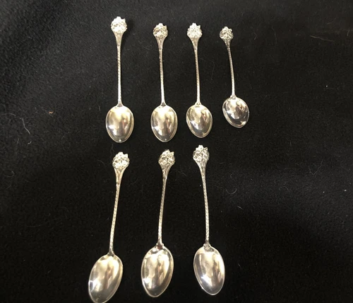 7 Antique 1895 Gorham Sterling Silver # 759 Pattern Demitasse Spoons