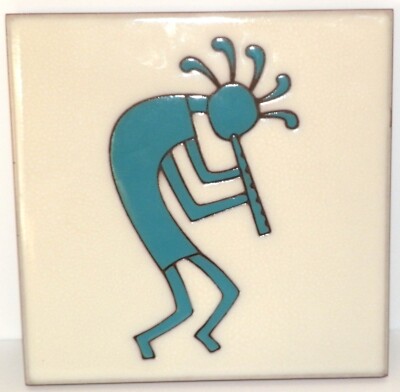 Southwest Heritage Kokopelli Ceramic Tile Trivet Cork Bottom Vintage 