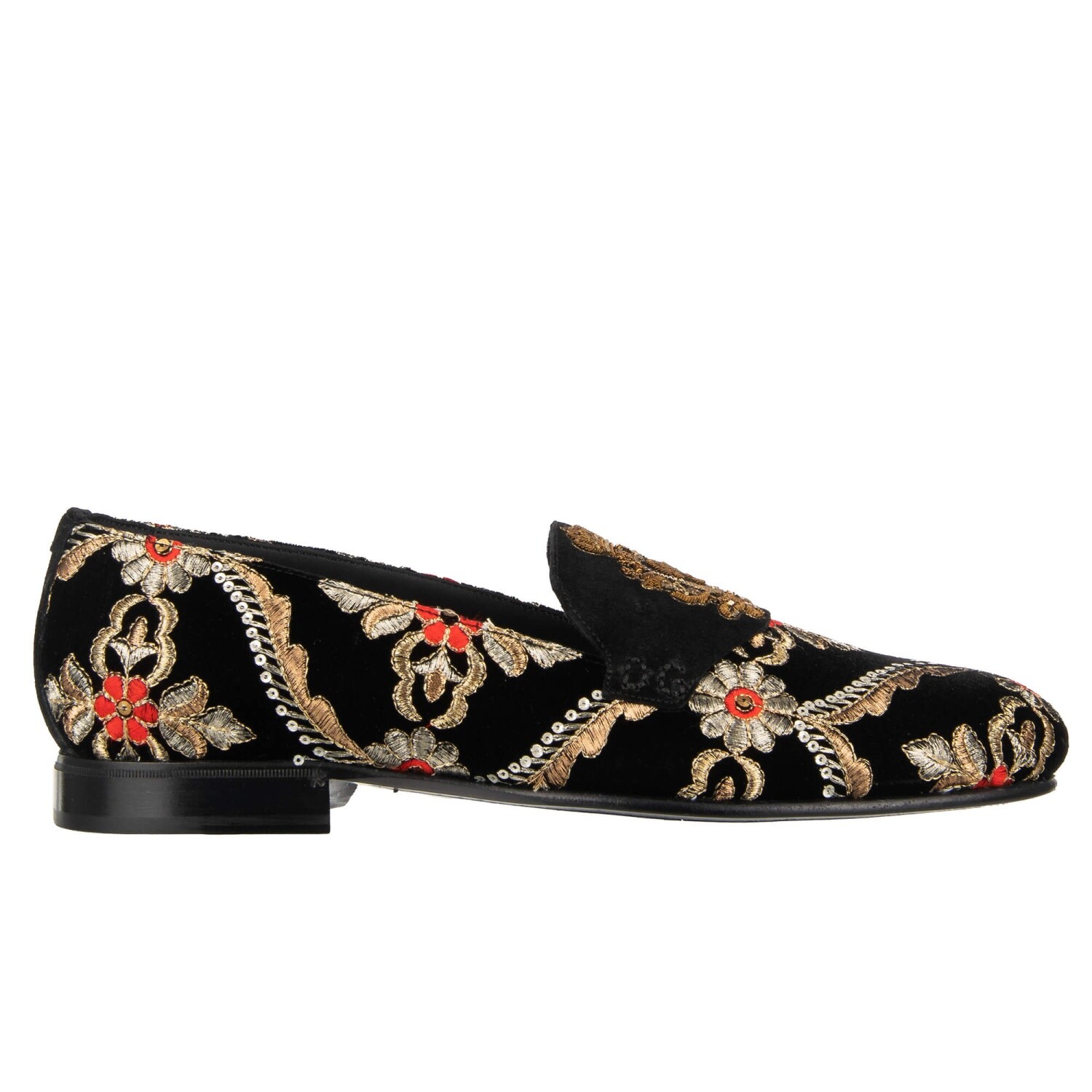DOLCE & GABBANA Baroque Velvet Loafer Shoes VIVALDI Crown Logo Black Gold 12087 image 7