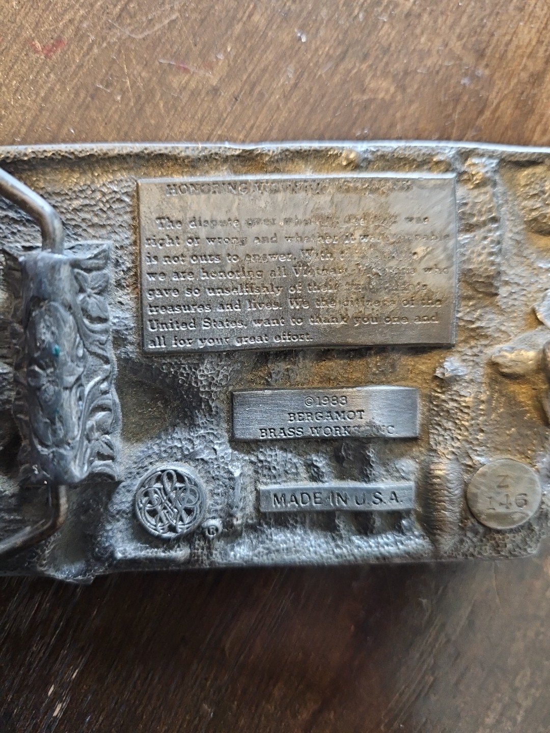 Vietnam Veteran Belt Buckle vintage 1983 Bergamot Brass Works Made In USA