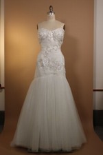 alfred angelo wedding dress, White, Mermaid style, tulle material, long train