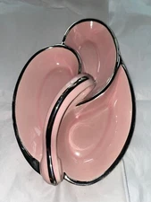 RARE HTF MCM PINK AND SILVER 3 PARTITIONED WITH HANDLE SERVING DISH