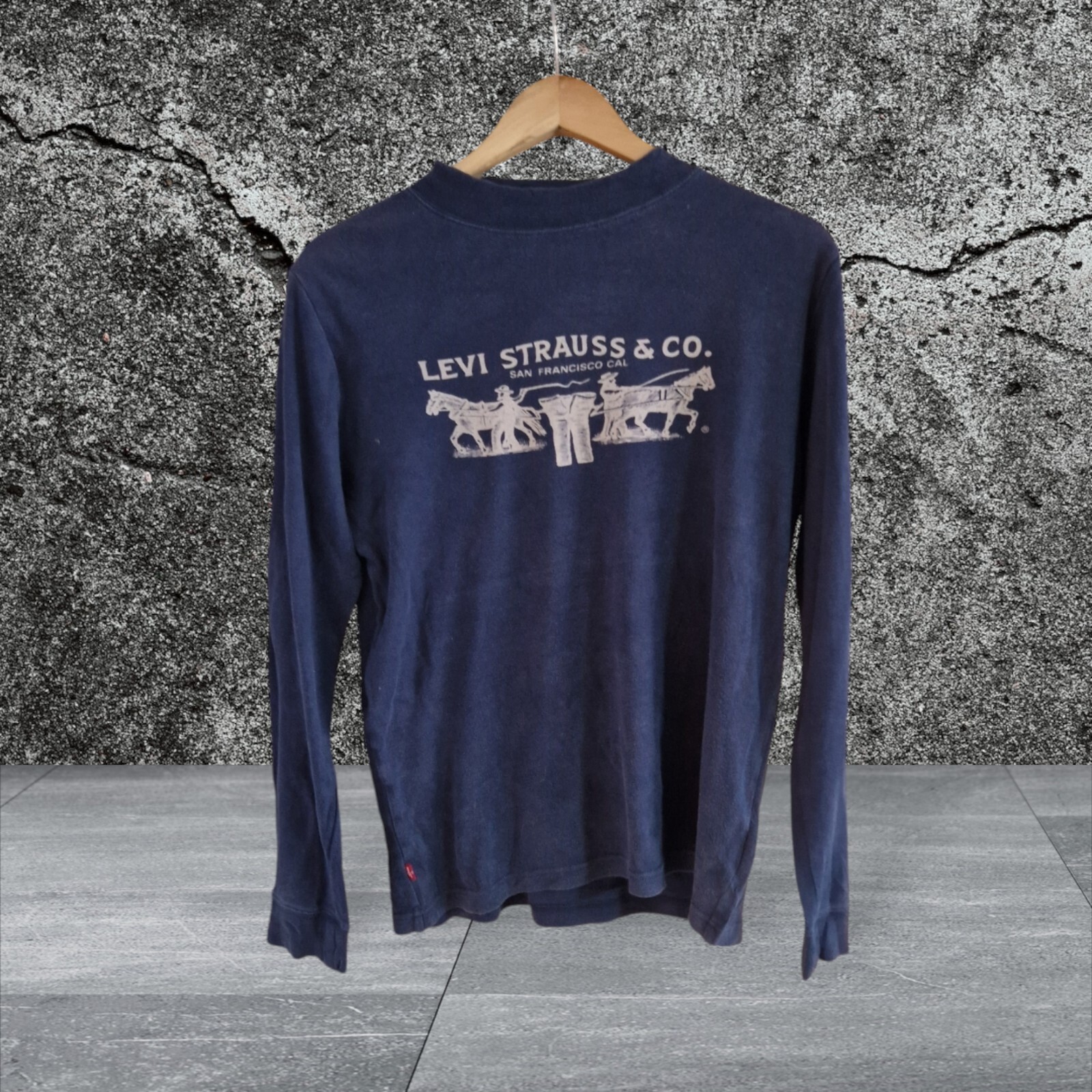 Levi's Big Logo Fleece Top Men's S Small Navy Blue Cotton Pullover Long Sleeve