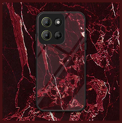 For Motorola Moto G15, Hybrid Armor Marble Back Glass Soft Bumper Case Cover - 第 19/22 張圖片