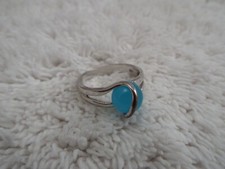 Sterling Silver Blue Stone Bead Ring  Size 7 J38 
