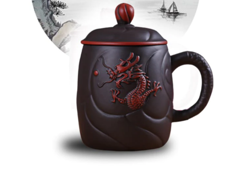 440ml Handmade Purple Clay Zisha Mug Chinese Tea Mug Infuser Lid Ancient Dragon - Picture 1 of 11