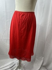 LORRAINE  Perfect Fit Vintage Half Slip Red Size Medium Lace Bottom Edging