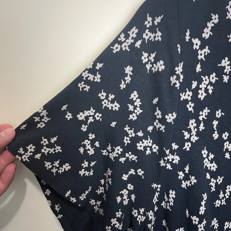 Vestido Lands’ End Negro Tostado Estampado Imitación Envolvente Manga Hasta la Rodilla 2X con Bolsillos Foto 4 de 4