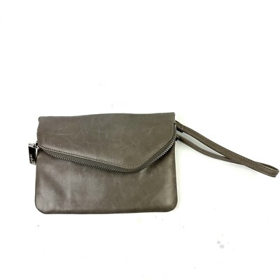 Hobo International Daria Wristlet Taupe Gray Leather Clutch Organizer