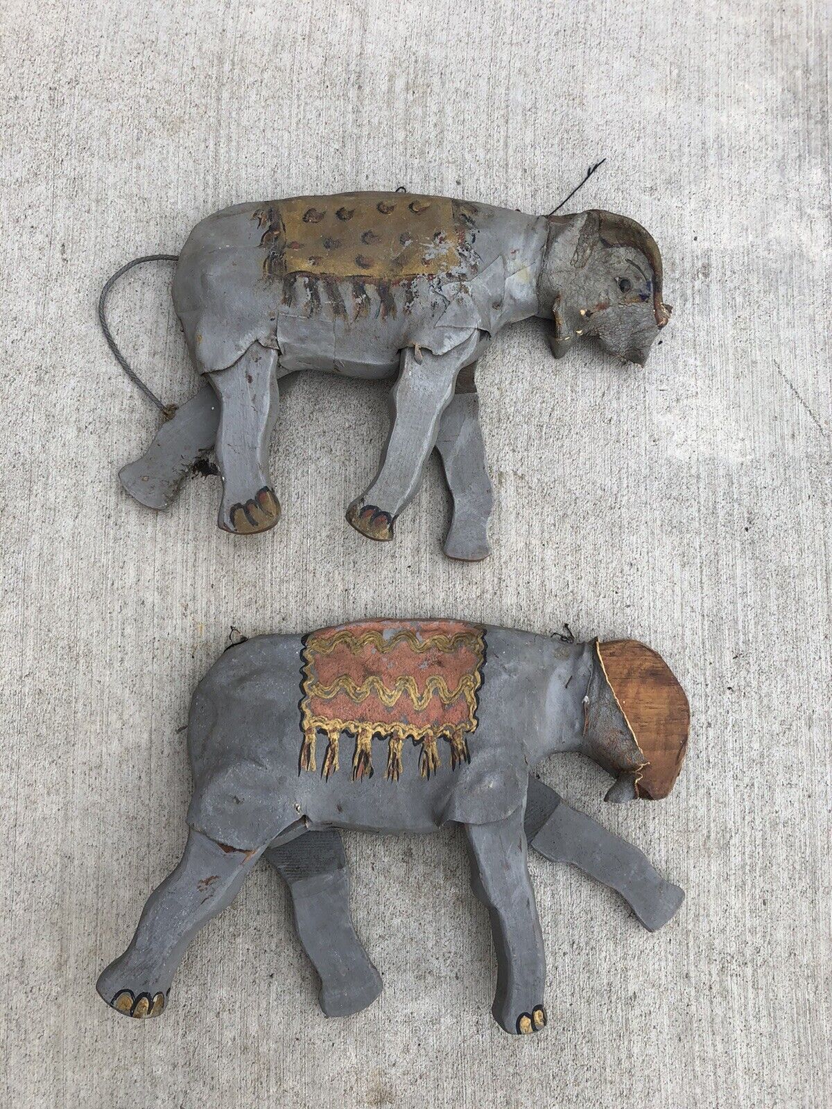 AAFA Early Carved Wood Antique Folk Art Circus Elephants