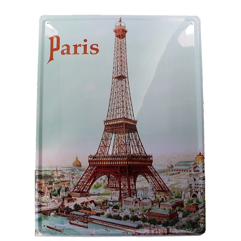 Plaque métallique Paris Tour Eiffel cadeau souvenir rétro 30x40
