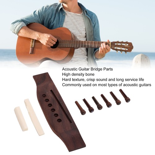 Acoustic Guitar Bridge Parts Replacement Accessories Rosewood Pins Bone Nut MUF - Afbeelding 2 van 22