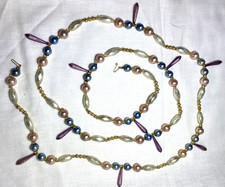 Christmas Tree Glass Bead Garland, Pastel Gems, 70" long, lot of 5