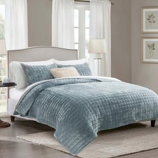 Luxury Velvet Quilt Set Full Queen Size Bedding Sets, Ultra Soft Velvet Comfo...