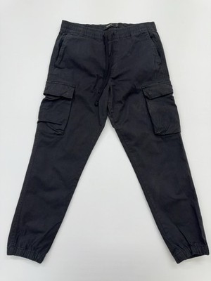 Pull&Bear Herren Schwarz Cargo Tapered Hose Gummibund Größe M (32)