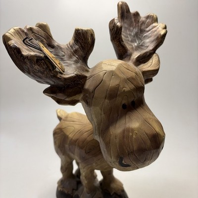 Vintage-Wooden Carved Style Moose Figurines-Tabletop Decor-10''H x7''x4''