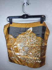 Vintage Leopard Face Square Scarf Brown Gold Black Animal Print Satin Neck Scarf