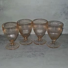 Set of 4 Jeannette Homespun Pink 4" Footed Tumbler Juice Glass Depression Glass