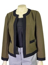 NWT Ann Taylor Green textured long sleeves collarless Open Jacket Blazer Size S