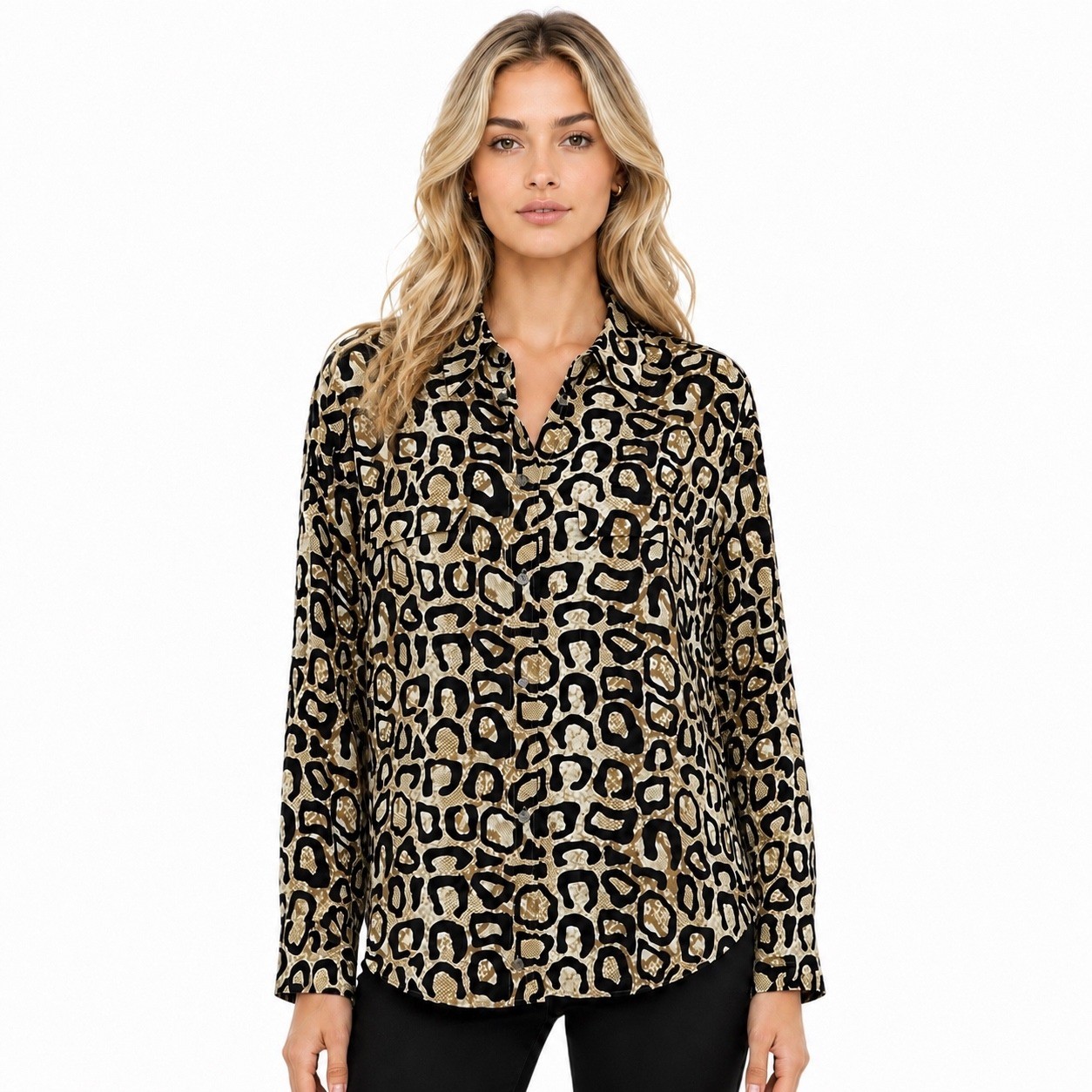 Equipment Femme Silk Leopard Snake Print Button Up Shirt Women's M